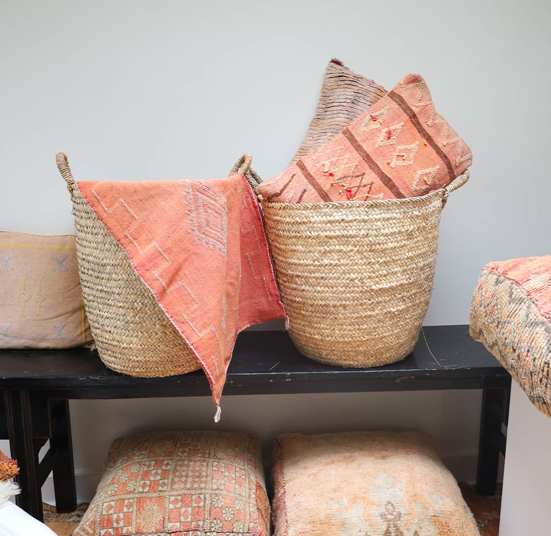 Woven basket & folded throw